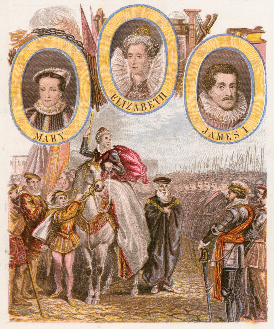 Königin Elizabeth I. Armada-Rede (farbige Gravur) von English School