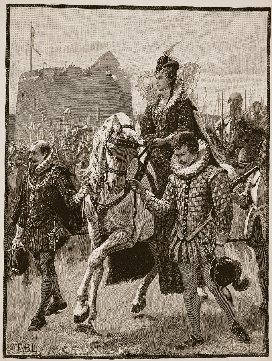 Königin Elisabeth in Tilbury, Illustration aus Cassells Illustrierter Geschichte Englands von English School