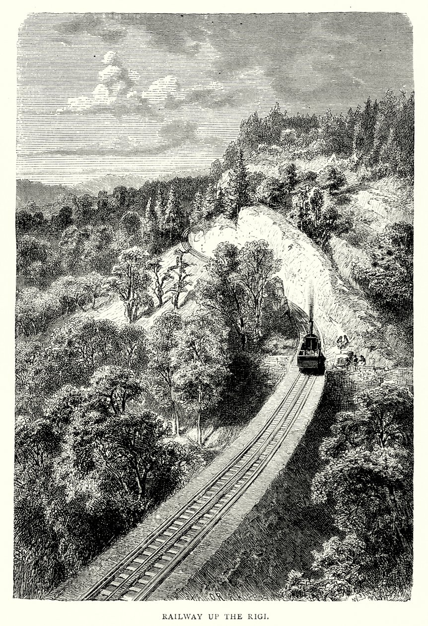 Eisenbahn auf den Rigi (Gravur) von English School