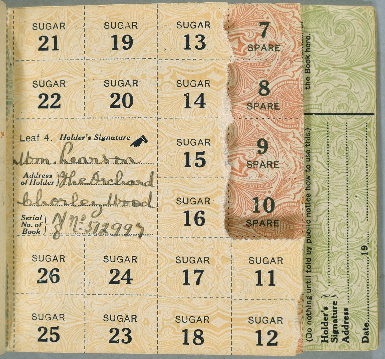 Rationierungsbuch für William Pearson, Chorleywood, Hertfordshire, 1919 von English School