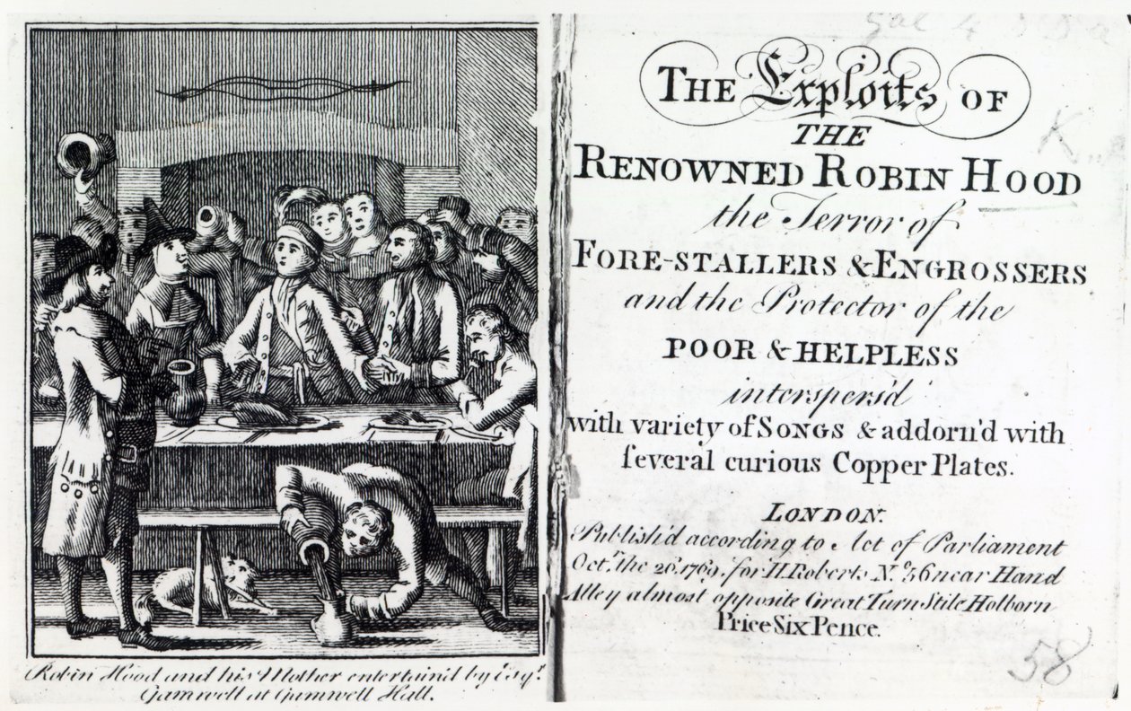 Robin Hood und seine Mutter werden von Esq Gamnell in Gamnell Hall bewirtet, Frontispiz zu 