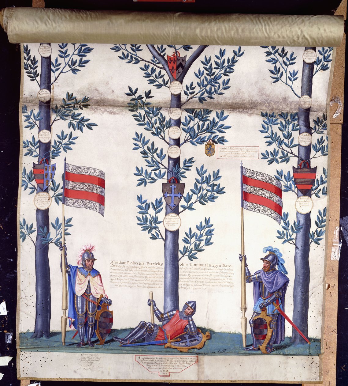 Wappenrolle und Stammbaum der Familie Egerton von English School