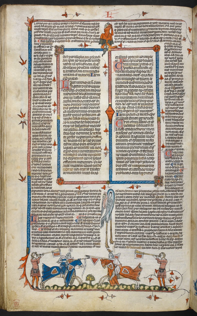 Royal MS 10 IV f.065v Ritterturnier mit Randdekoration, Illustration aus den 