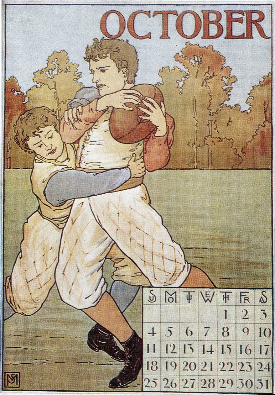 Rugbyspieler - Englischer Kalender, um 1895 von English School