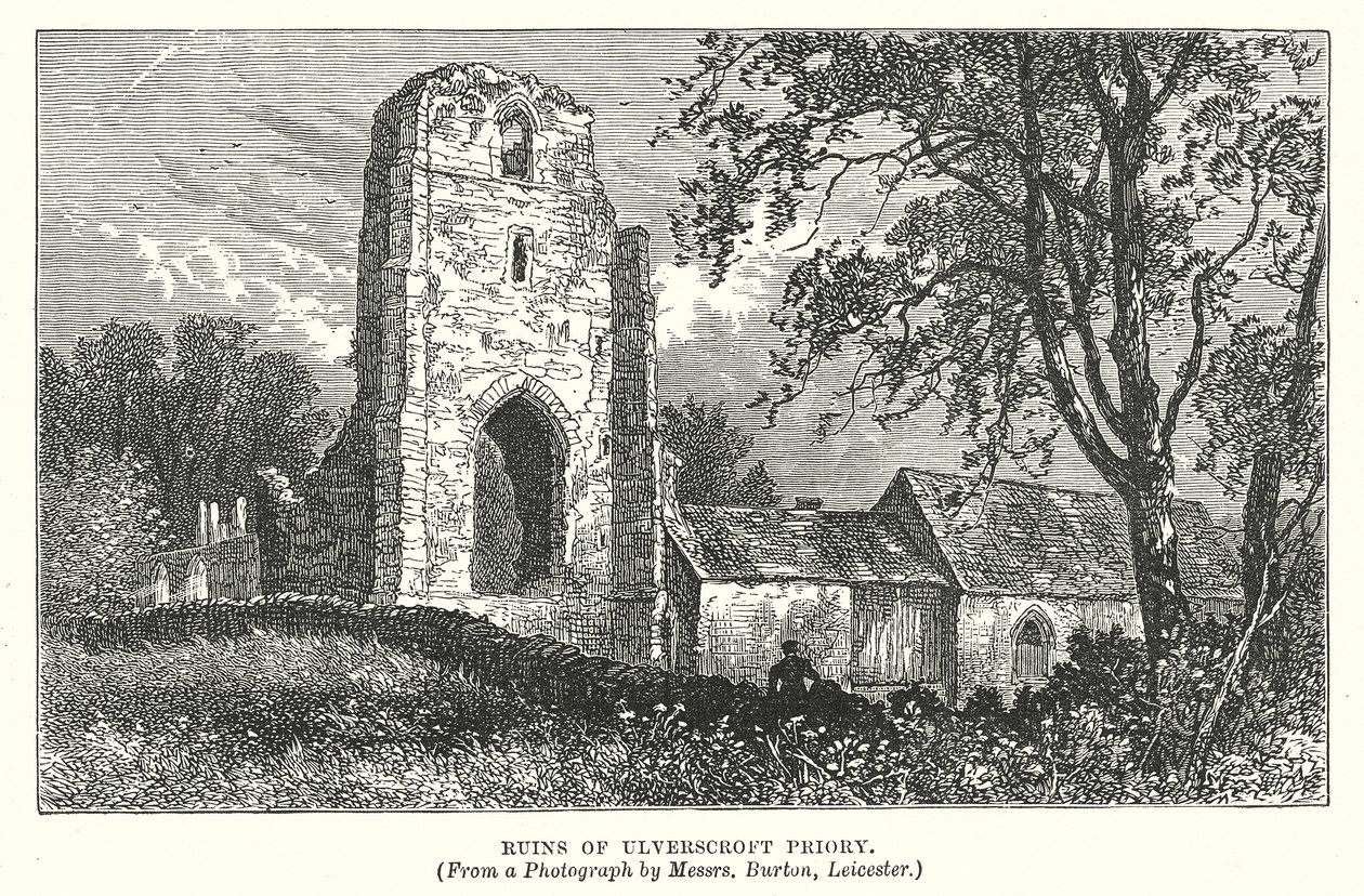 Ruinen der Ulverscroft Priory (Gravur) von English School