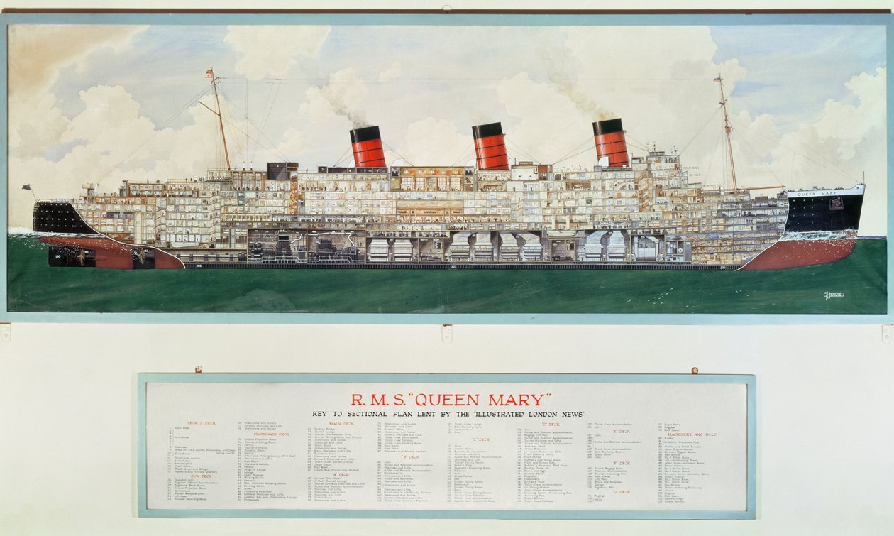 Schnittplan der R.M.S. Queen Mary von G. Havis von English School