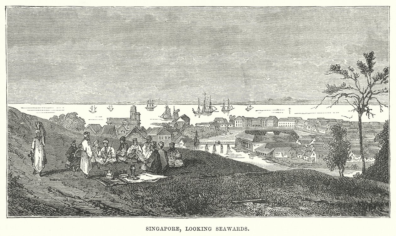 Singapur, Blick auf das Meer (Gravur) von English School