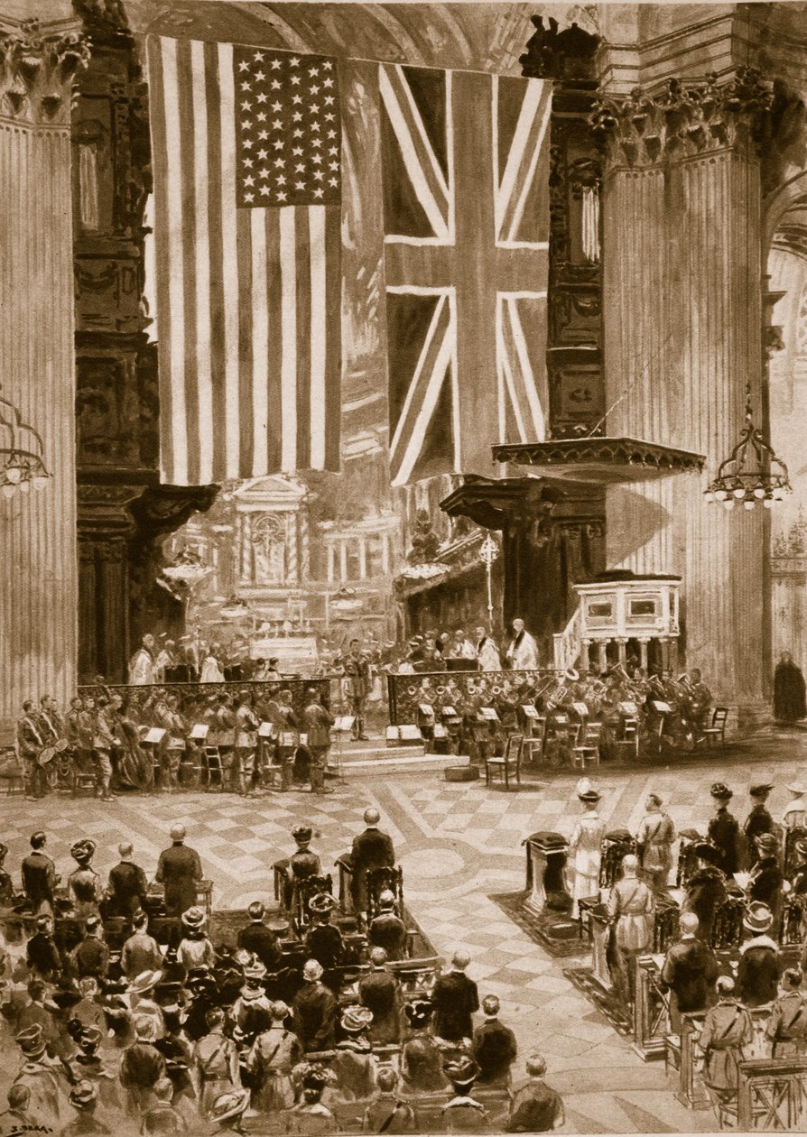 Singen der amerikanischen Nationalhymne in der St. Pauls Kathedrale, 20. April 1917, 1914-19 von English School