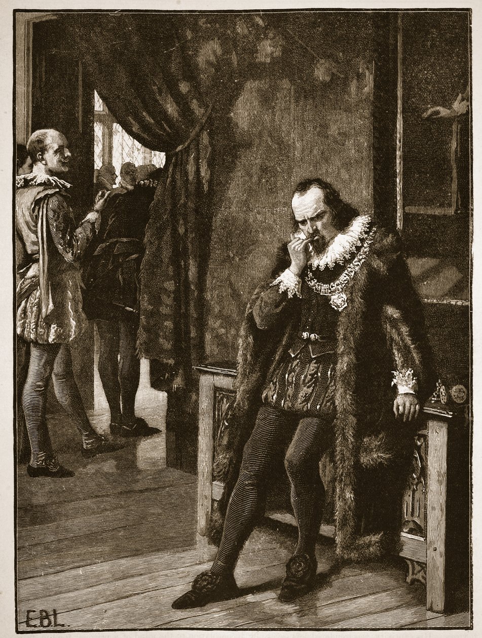 Sir Francis Bacon wartet auf eine Audienz bei Buckingham, Illustration aus Cassells Illustrierter Geschichte Englands von English School
