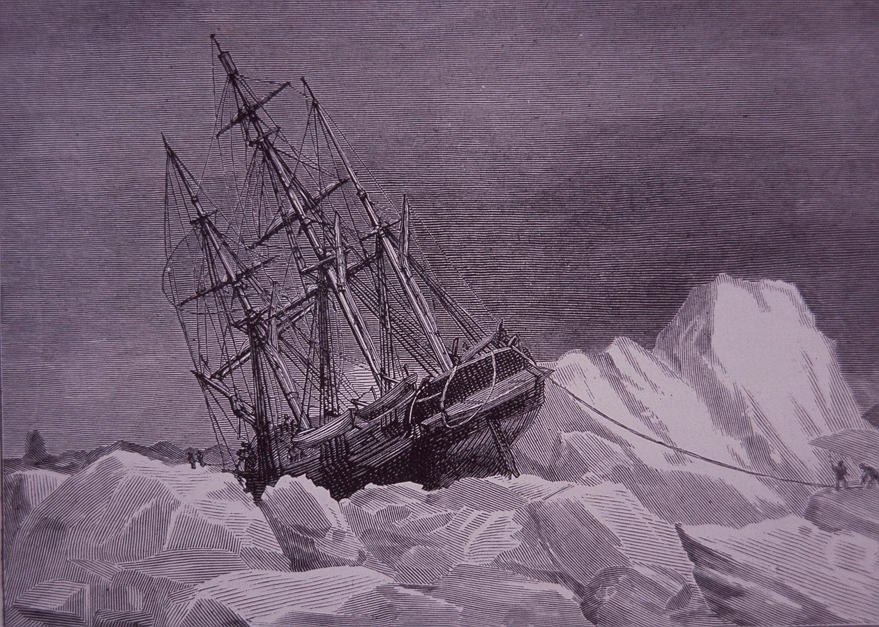 Sir John Franklin, Expedition von 1845 zur Suche nach der Nordwestpassage, Schiff Terror im Eis stecken geblieben, späte 19. Jahrhundert (Gravur) von English School