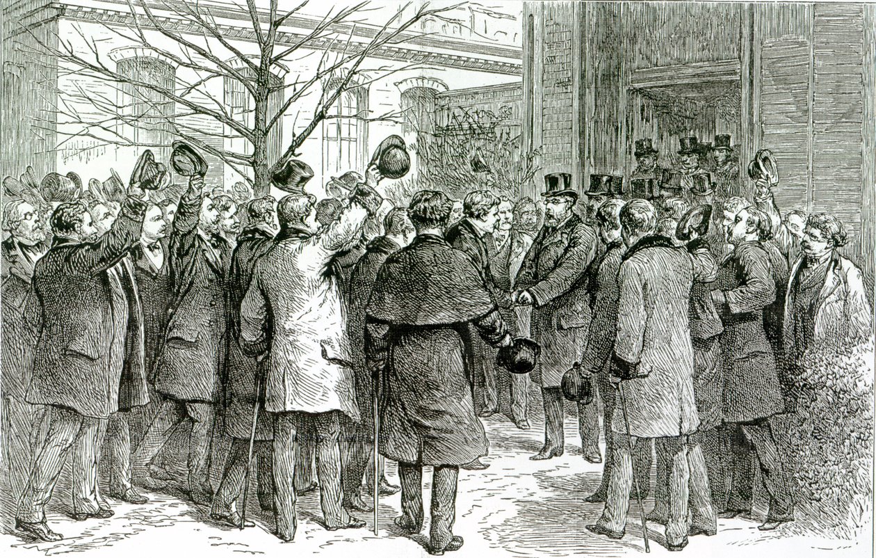Dr. Robert Koch (1843-1910) verlässt das Königliche Krankenhaus, wo der englische Patient behandelt wird, aus The Graphic, 6. Dezember 1890 von English School