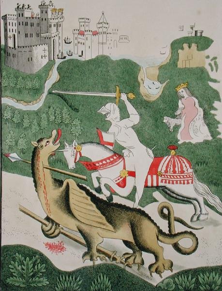 St. Georg mit dem Drachen, aus der Kapelle der Dreifaltigkeit in Stratford Upon Avon, Warwickshire von English School