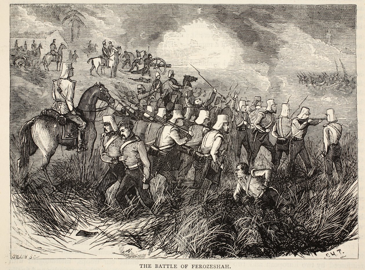 Die Schlacht von Ferozeshah, Illustration aus Cassells Illustrierter Geschichte Englands von English School
