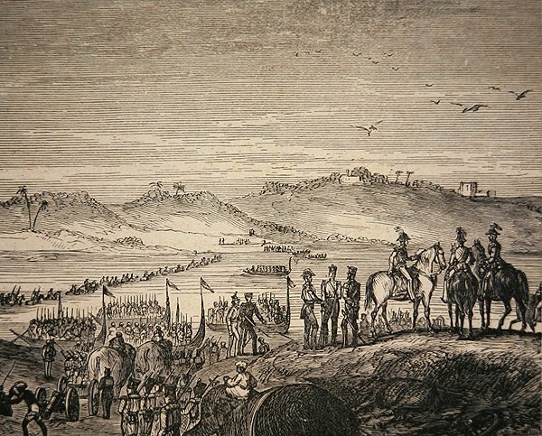 Die britische Armee überquert den Sutlej-Fluss von English School