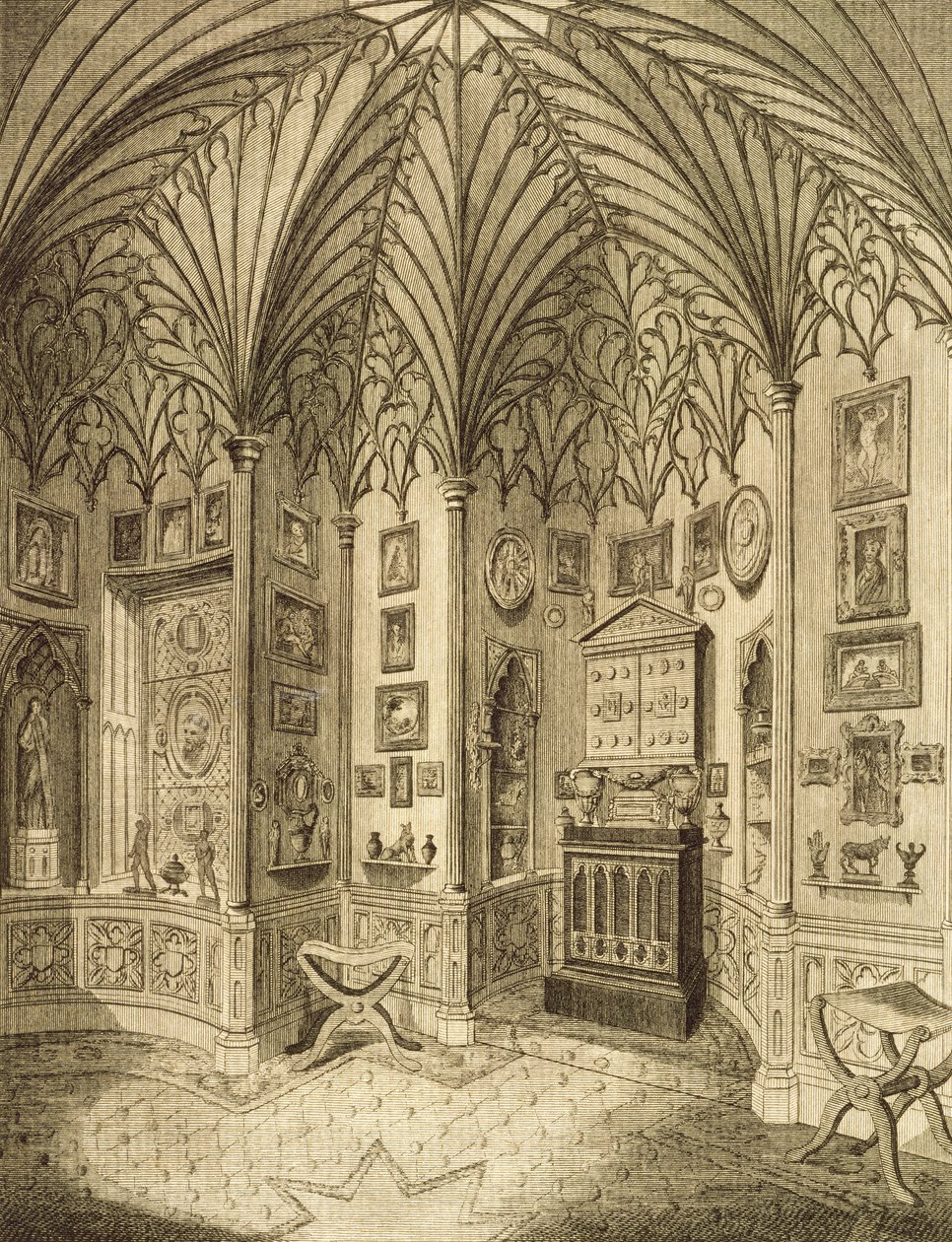 Das Kabinett, graviert von T. Morris, aus der Beschreibung von Strawberry Hill von Horace Walton, 1784 von English School