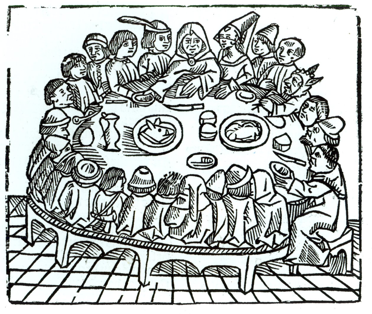Die Canterbury-Pilger beim gemeinsamen Mahl, Illustration aus Geoffrey Chaucers 