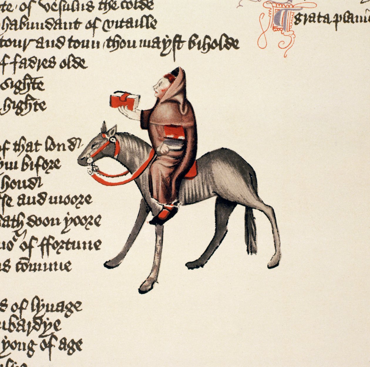 Die Geschichte des Klerikers von Oxford, Detail aus den Canterbury Tales von Geoffrey Chaucer (ca. 1342-1400) Ellesmere Manuskript, Faksimile-Ausgabe, 1911 (Detail) von English School