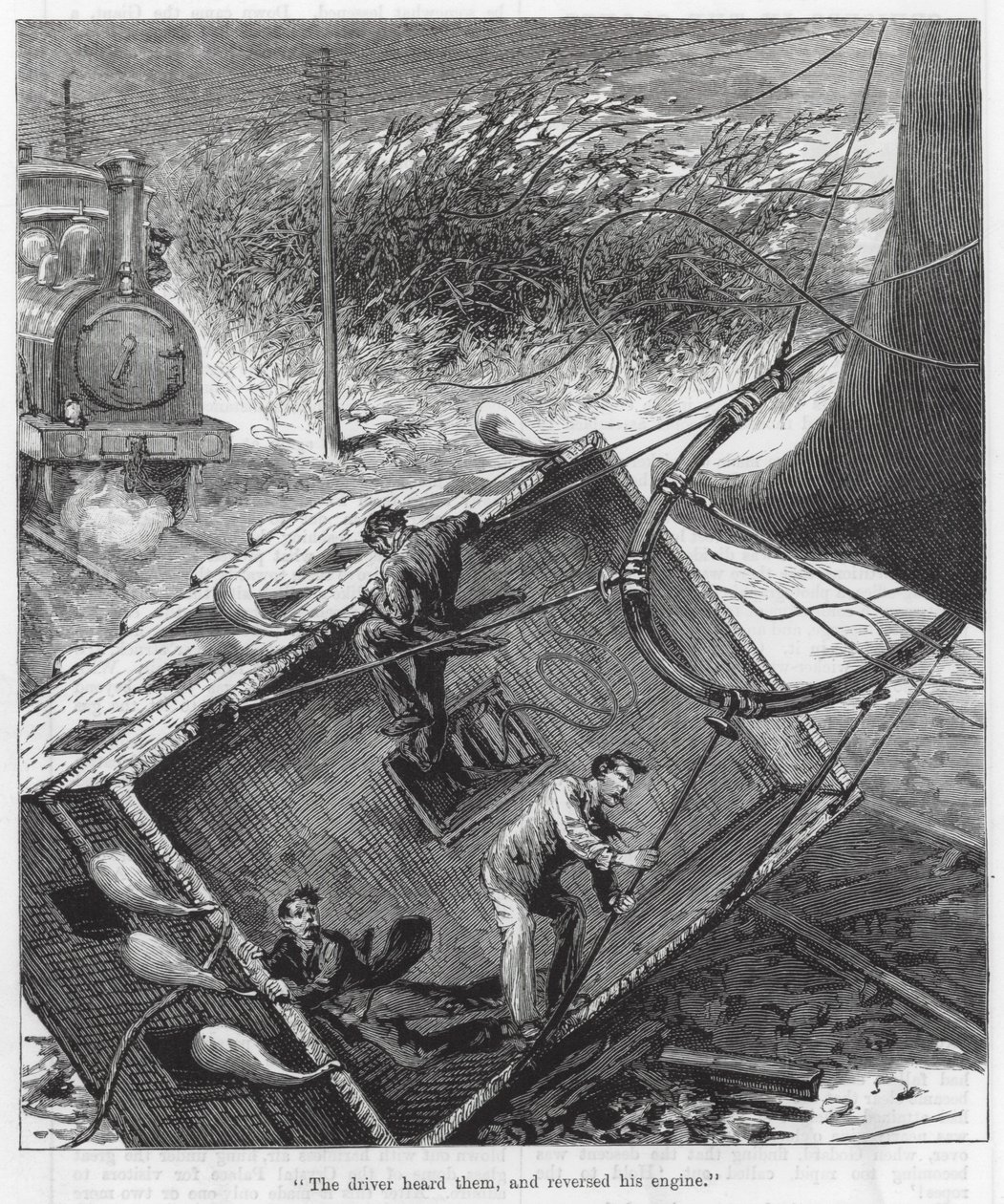 "Der Fahrer hörte sie und setzte seine Maschine zurück" (Gravur) von English School