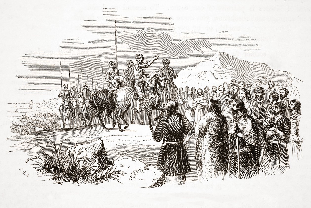 Der Earl of Richmond spricht die walisischen Häuptlinge in Milford Haven an von English School