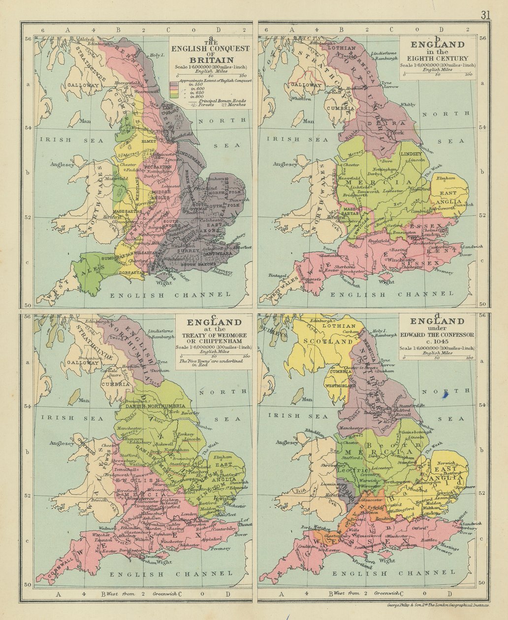 Die englische Eroberung Britanniens. England im achten Jahrhundert. England beim Vertrag von Wedmore oder Chippenham von English School