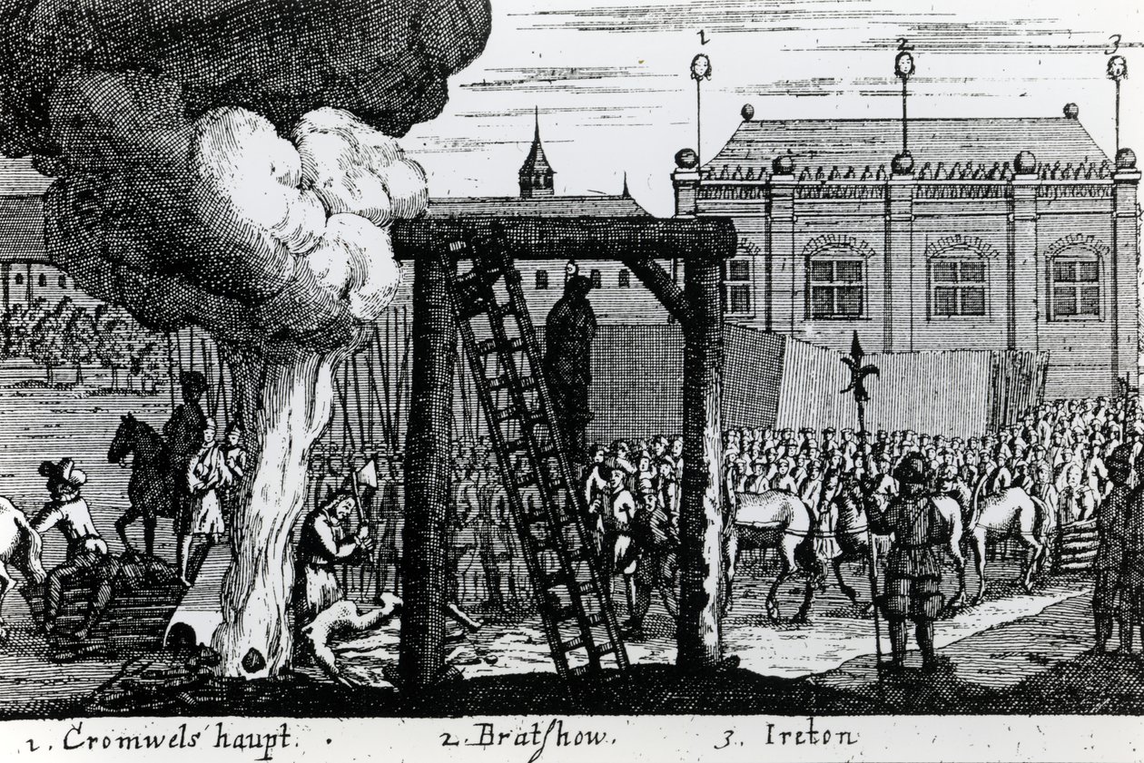 Die Hinrichtung von Oliver Cromwell, John Bradshaw und Henry Ireton, ca. 1661 von English School