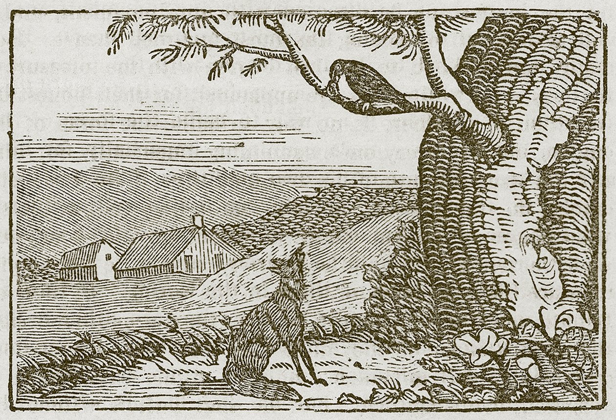 Der Fuchs und die Krähe (Gravur) von English School