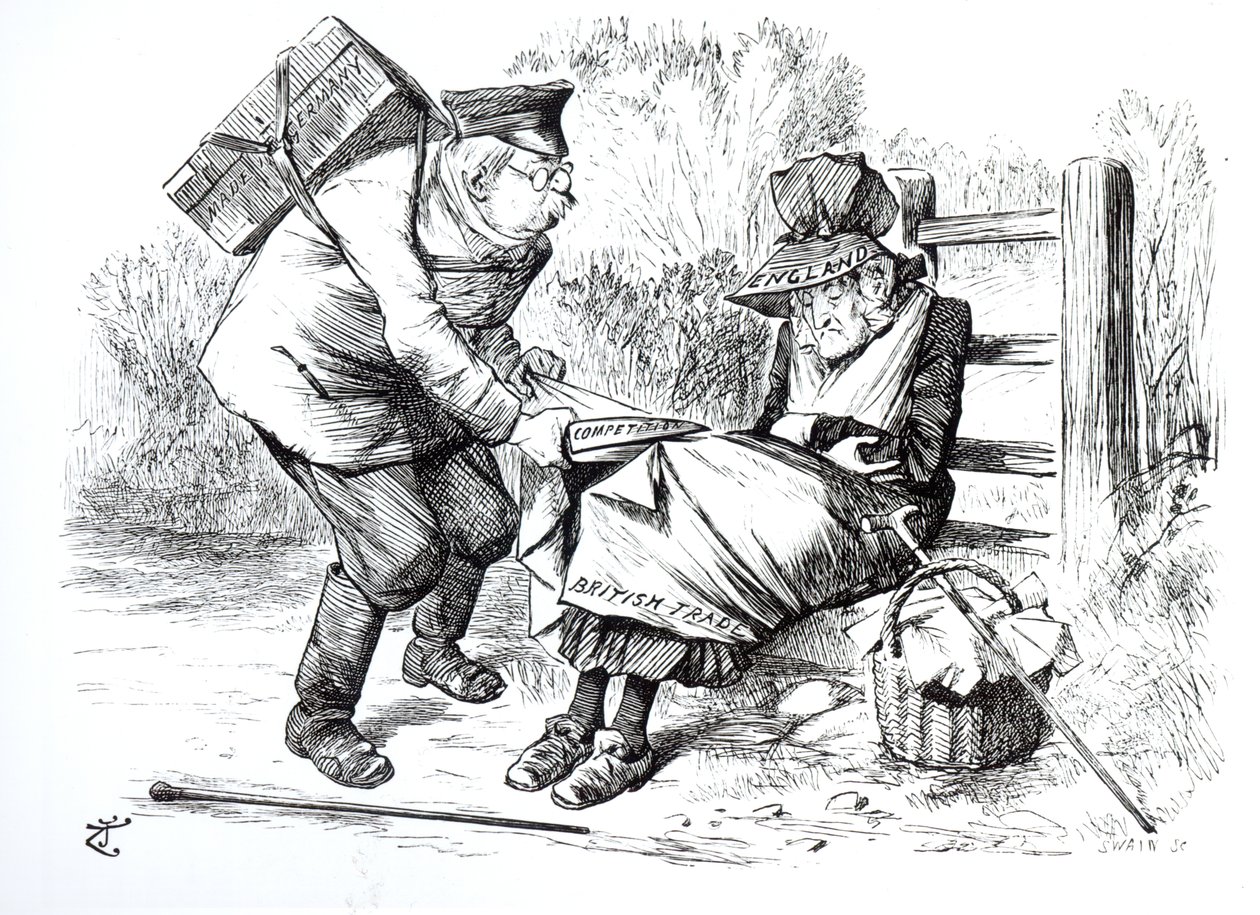 Der deutsche Handelsreisende stiehlt Marktanteile vom britischen Handel, Karikatur aus Punch, The London Charivari, 5. September 1896 von English School