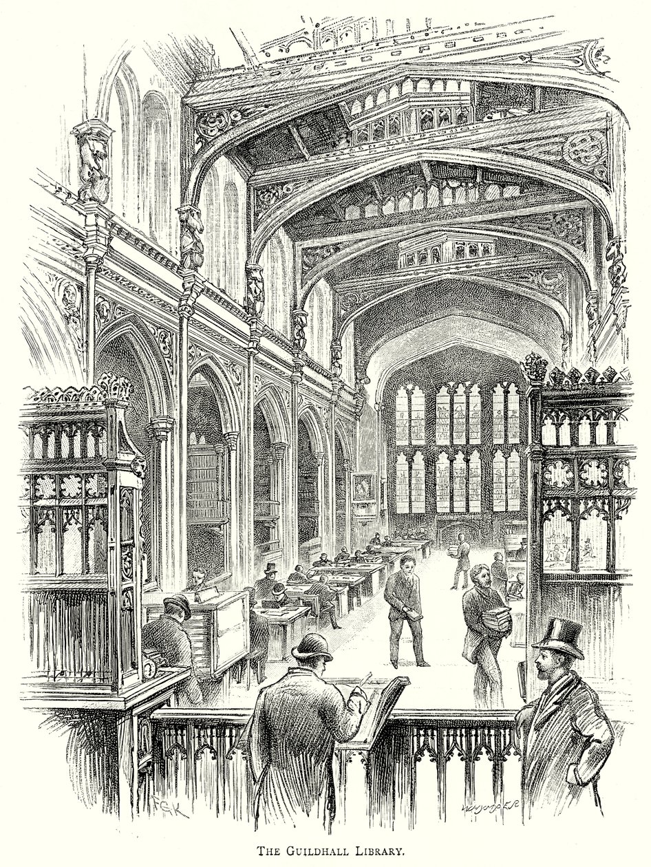 Die Guildhall-Bibliothek (Gravur) von English School