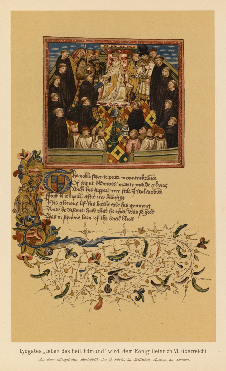 Das Leben von St. Edmund, König und Märtyrer, von John Lydgate, präsentiert an Heinrich VI von English School
