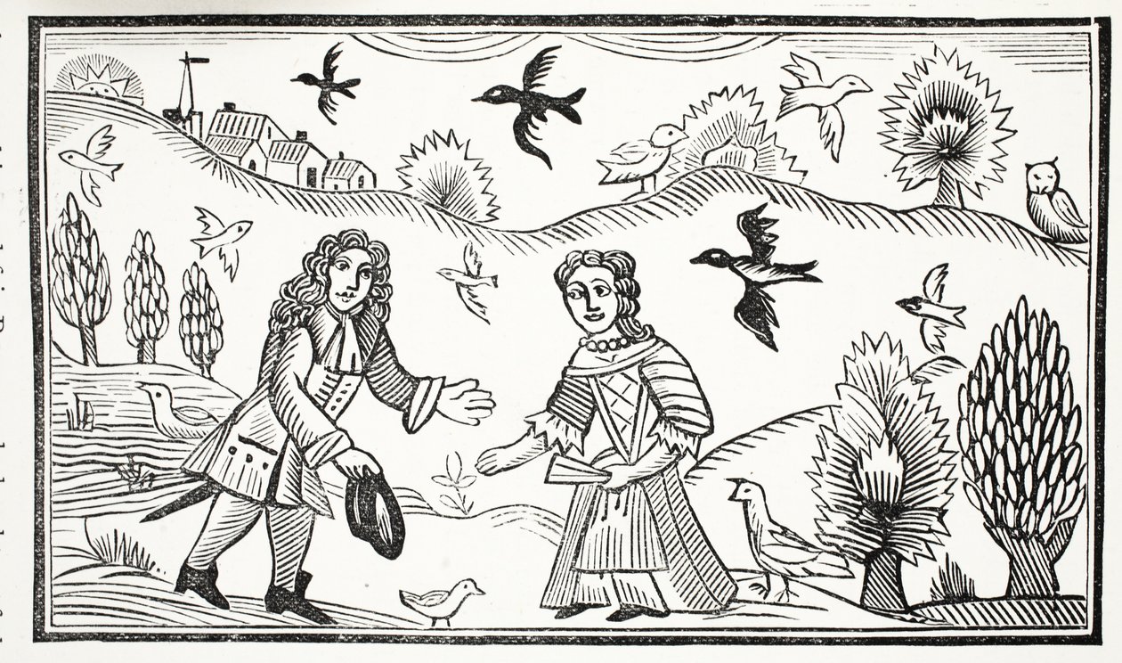 Der Liebesstreit, Illustration aus Chap-books des achtzehnten Jahrhunderts von John Ashton, veröffentlicht 1882 von English School