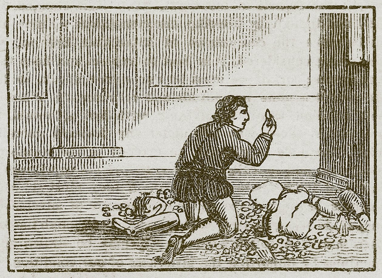 Der Mann und sein hölzerner Gott (Gravur) von English School