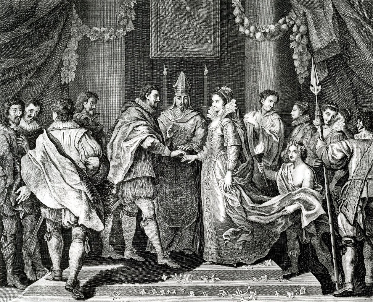 Die Hochzeit des Königs, nach einem Gemälde von L. Cheron, 19. Jahrhundert von English School