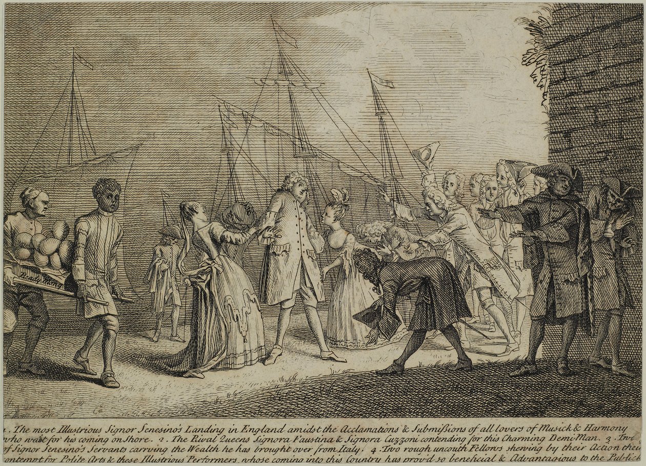 Der Hochberühmte Signor Senesinos Landung in England, ca. 1726 von English School