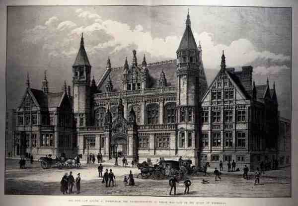 Die neuen Gerichtsgebäude in Birmingham, deren Grundstein von der Königin gelegt wurde von English School
