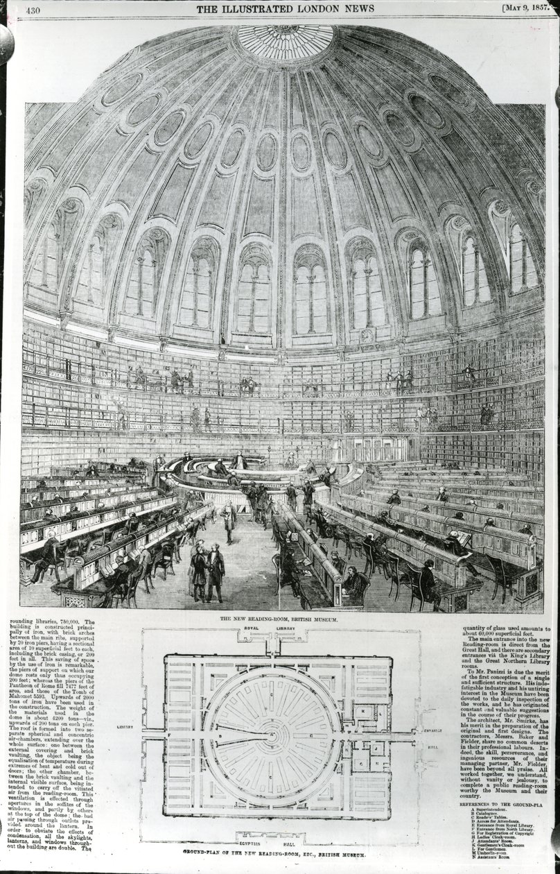 Der neue Lesesaal, British Museum, veröffentlicht in The Illustrated London News, 9. Mai 1857 von English School