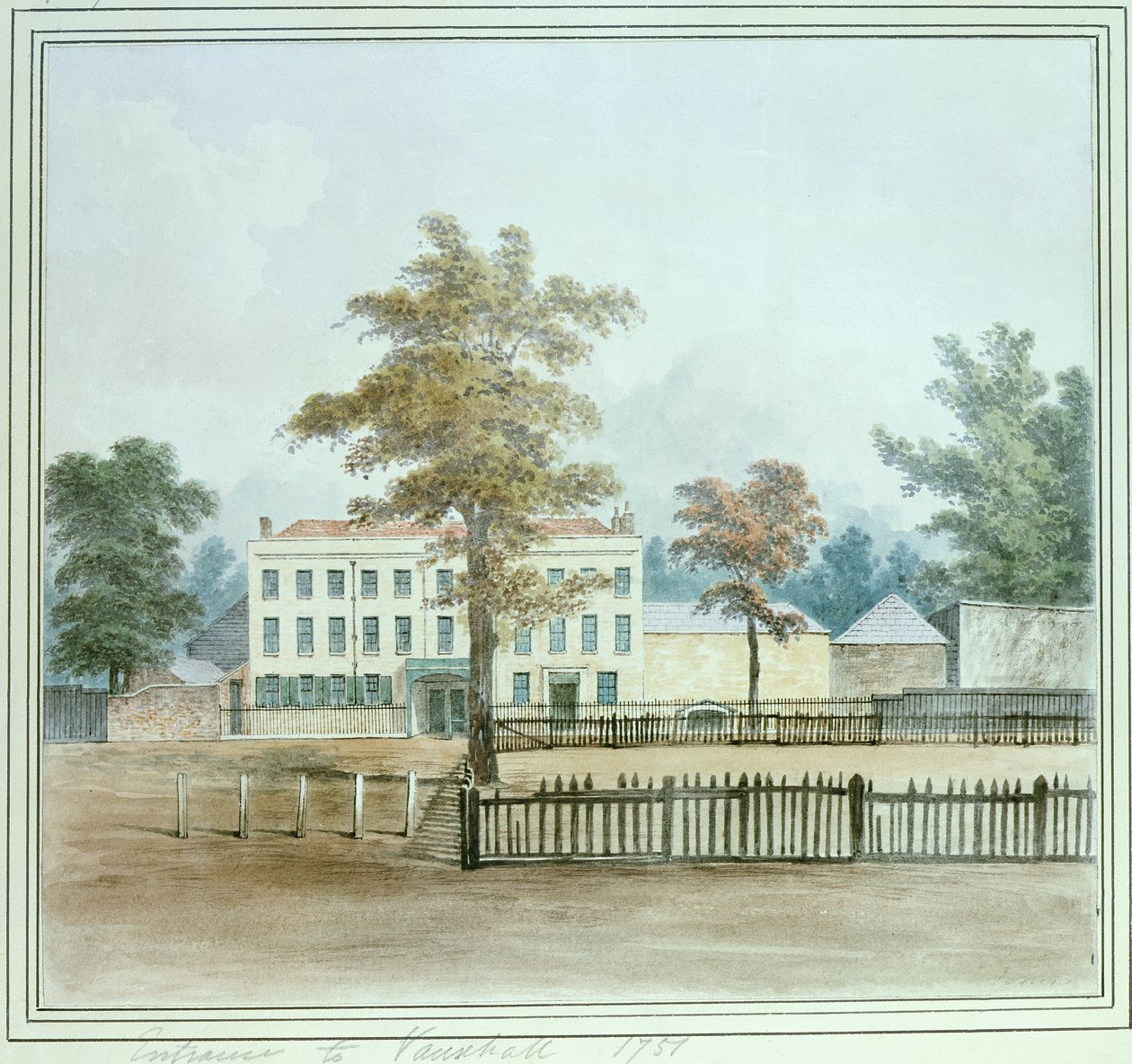Das alte Haus und der Eingang zu den Vauxhall Gardens, 1751 von English School