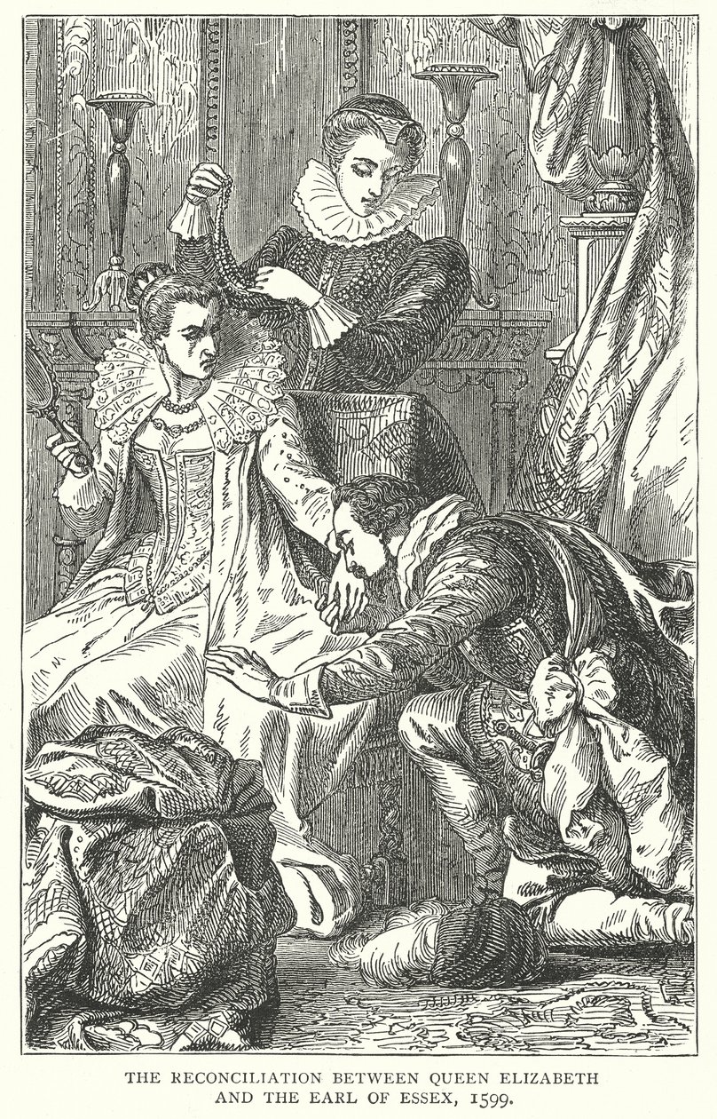 Die Versöhnung zwischen Königin Elizabeth und dem Earl of Essex von English School