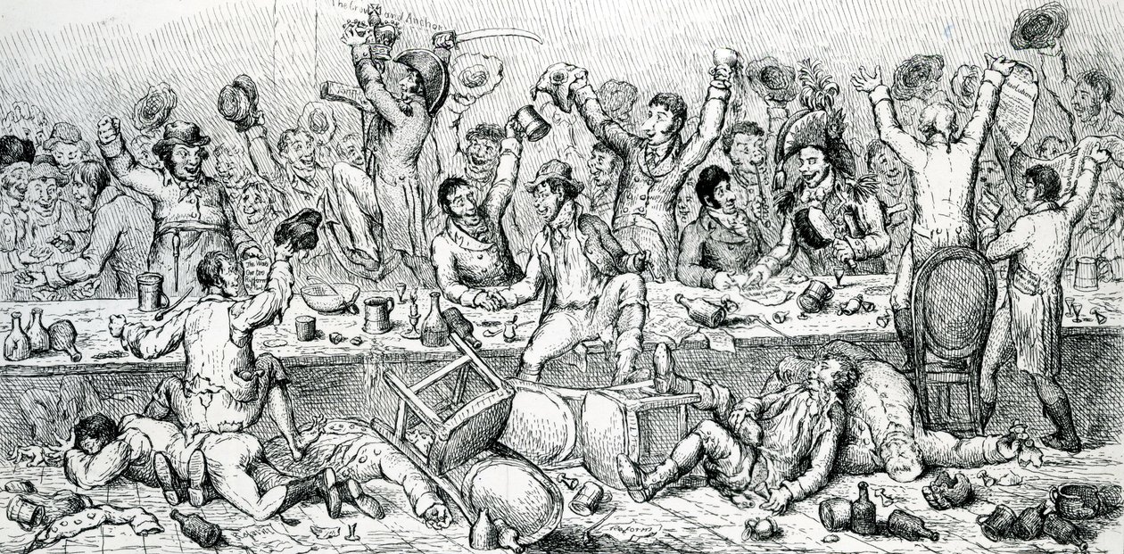 Das Reformers Dinner, Illustration aus dem Satirist, 1809 von English School