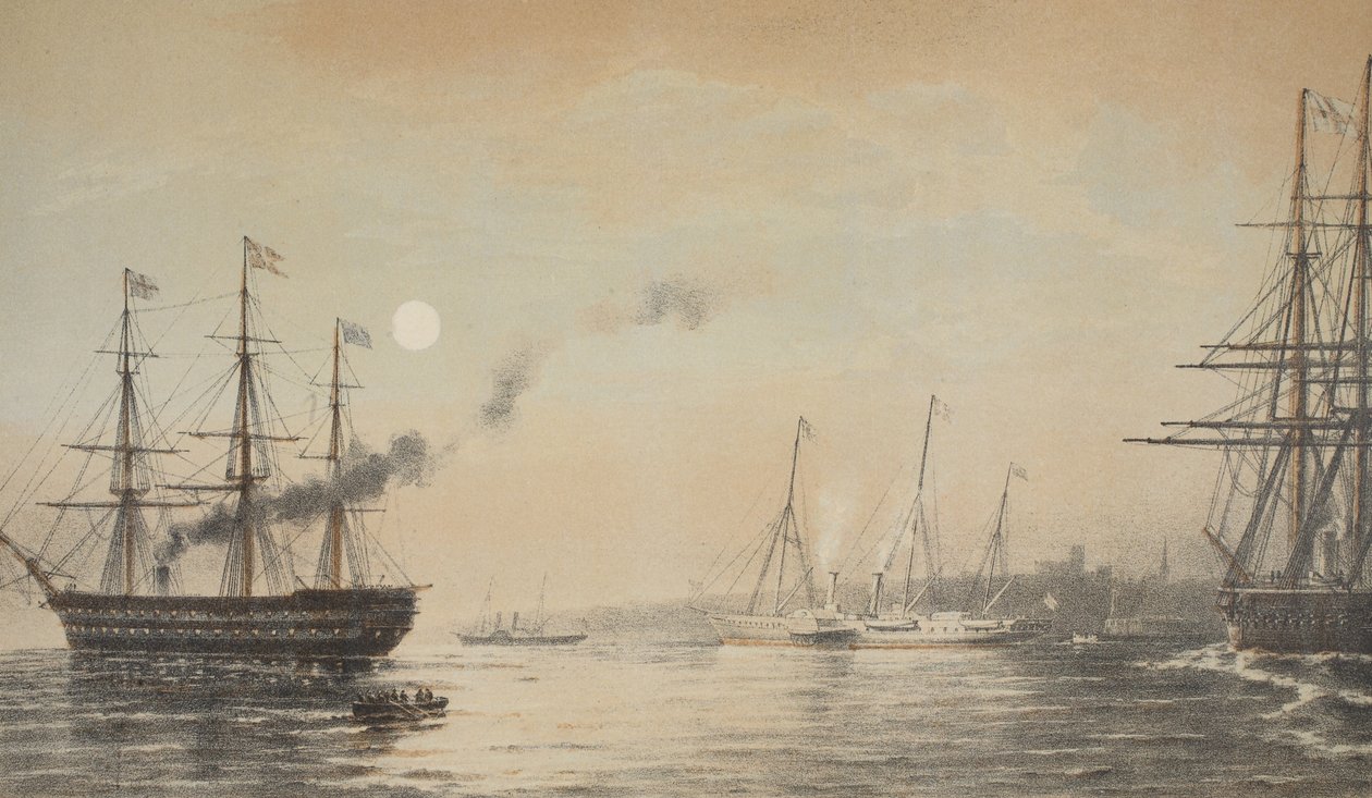Die königliche Yacht vor Margate am Abend des 5. März 1863, aus Ein Gedenkbuch zur Hochzeit von Edward VII. und Alexandra von Dänemark, veröffentlicht 1864 von English School