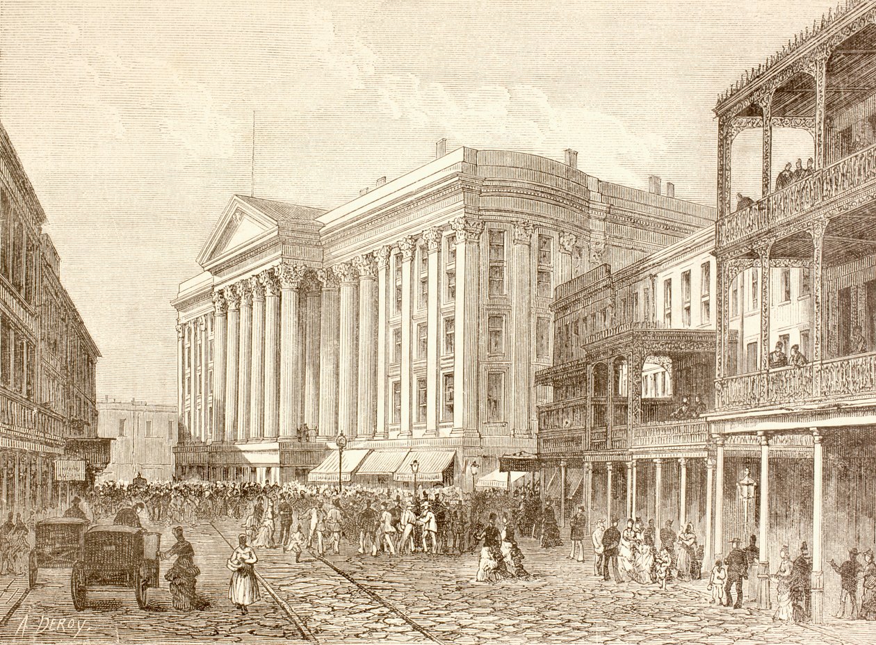 Das Saint Charles Hotel in der St. Charles Street, New Orleans in den 1880er Jahren (Litho) von English School