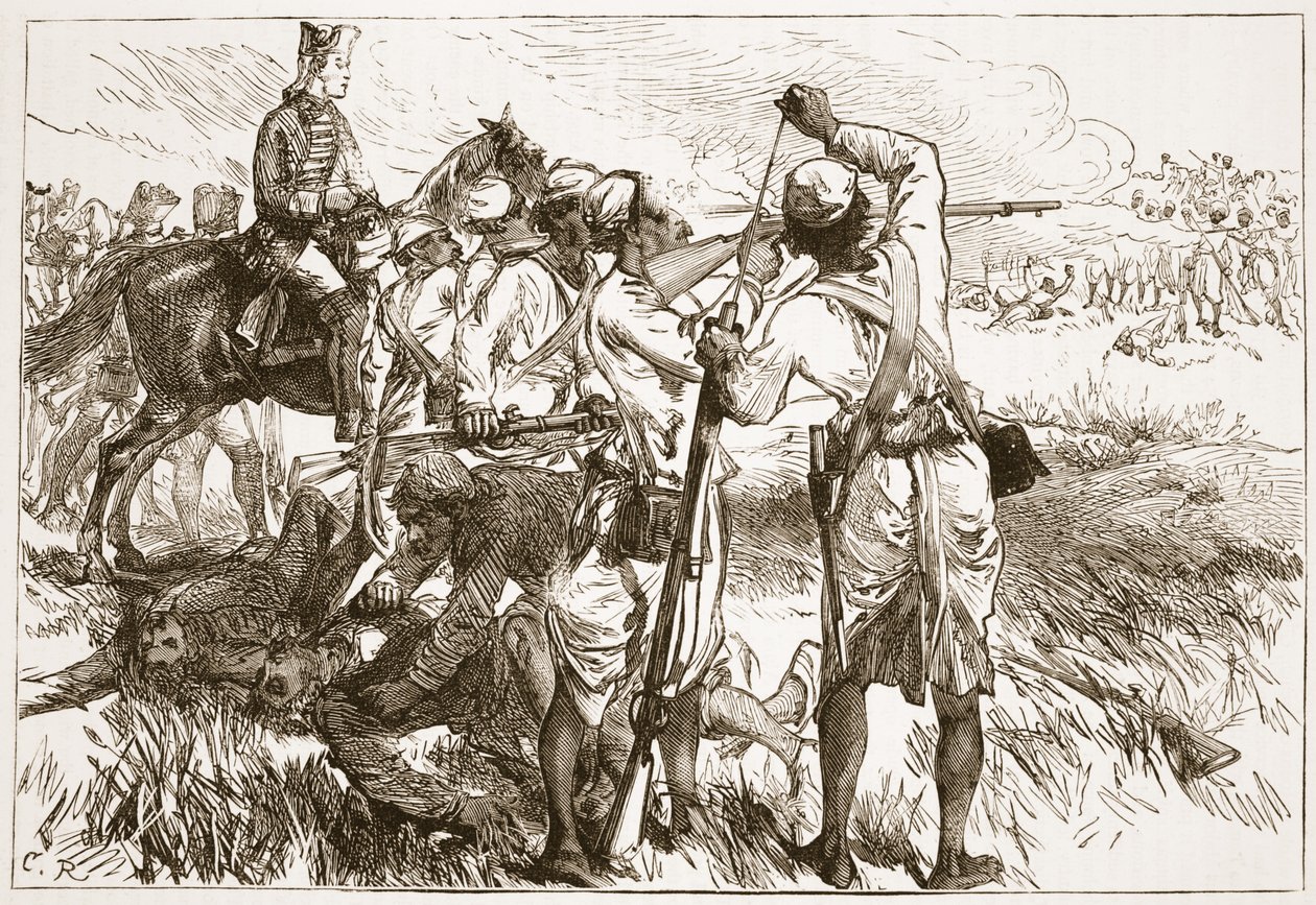 Die Sepoys bei Buxar, Illustration aus Cassells Illustrierter Geschichte Indiens von James Grant, veröffentlicht 1879 von English School