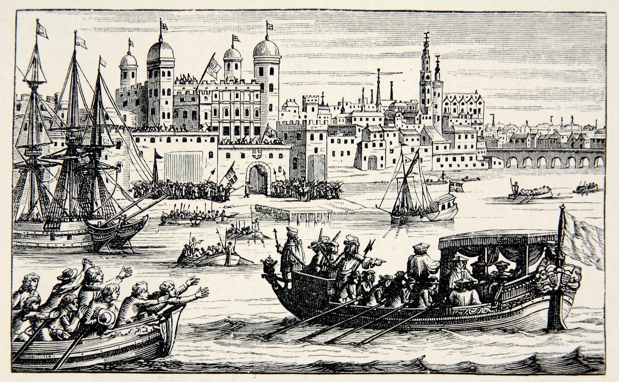 Die sieben Bischöfe auf dem Weg zum Tower, April 1688 von English School