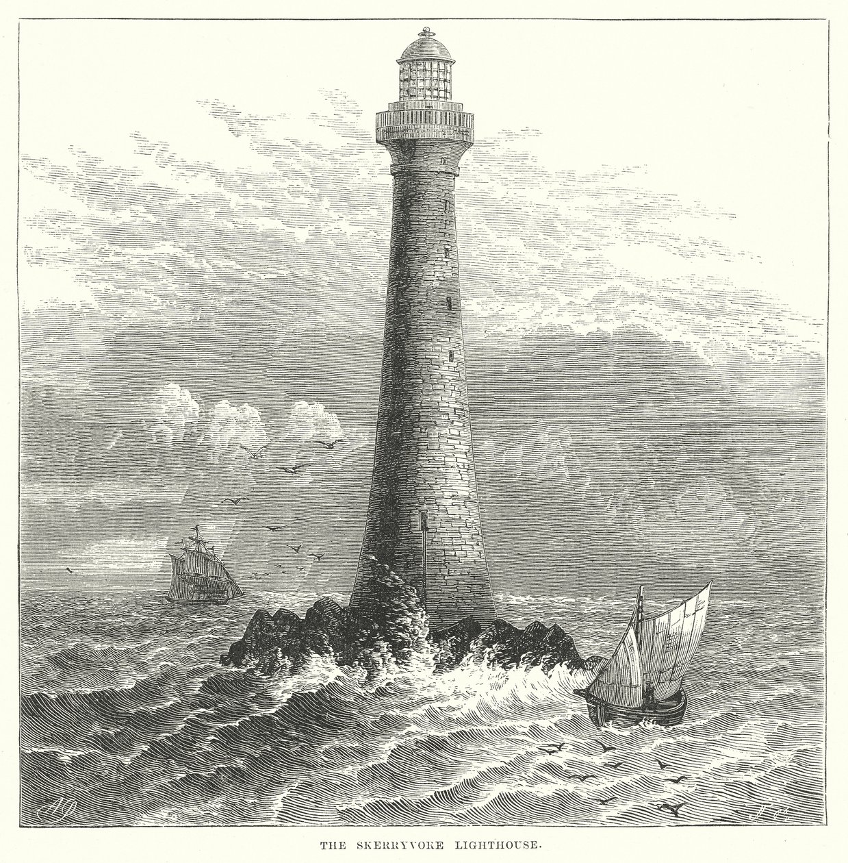 Der Skerryvore-Leuchtturm (Gravur) von English School