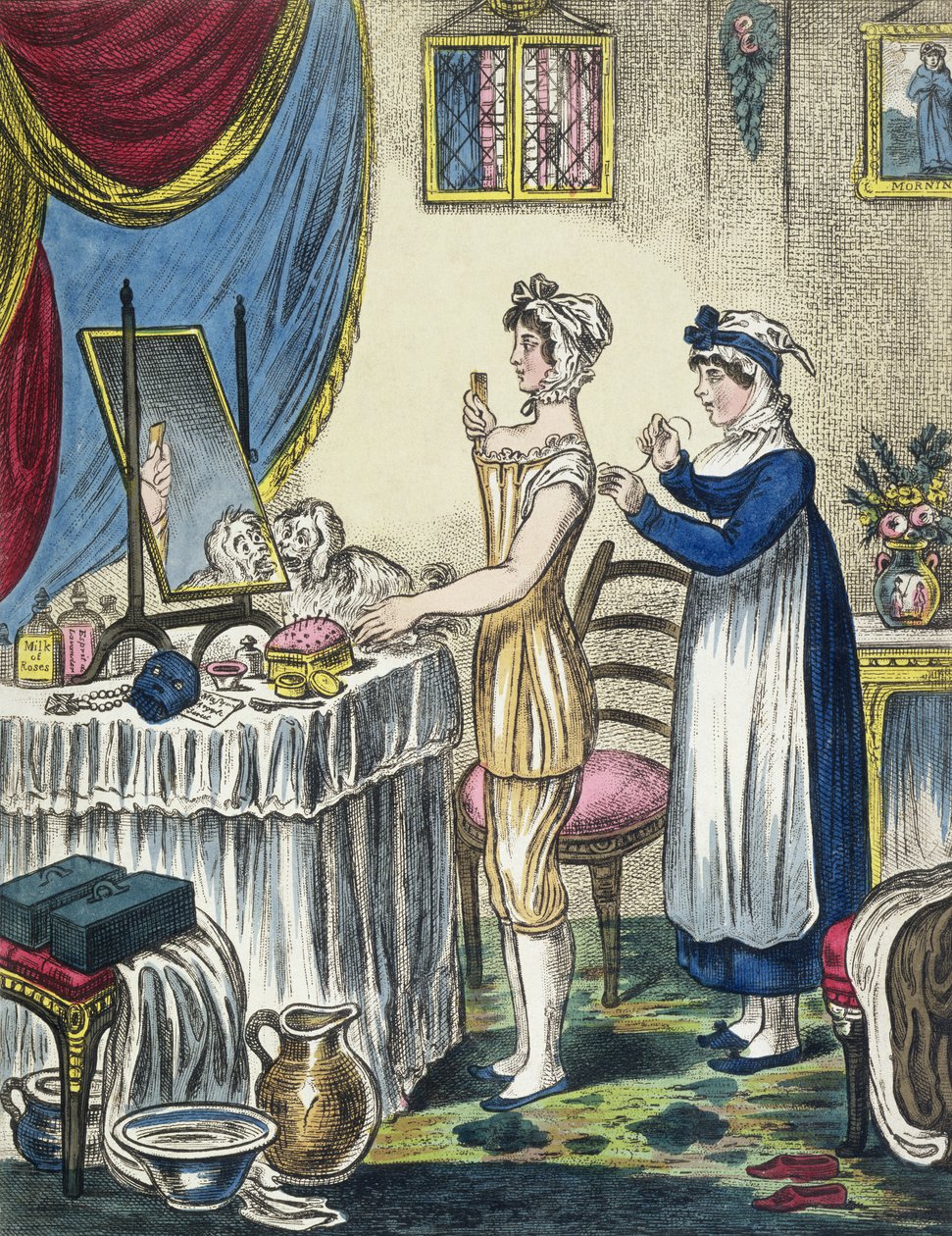 Die Korsetts, Platte 1 aus Der Fortschritt der Toilette, ca. 1810 von English School