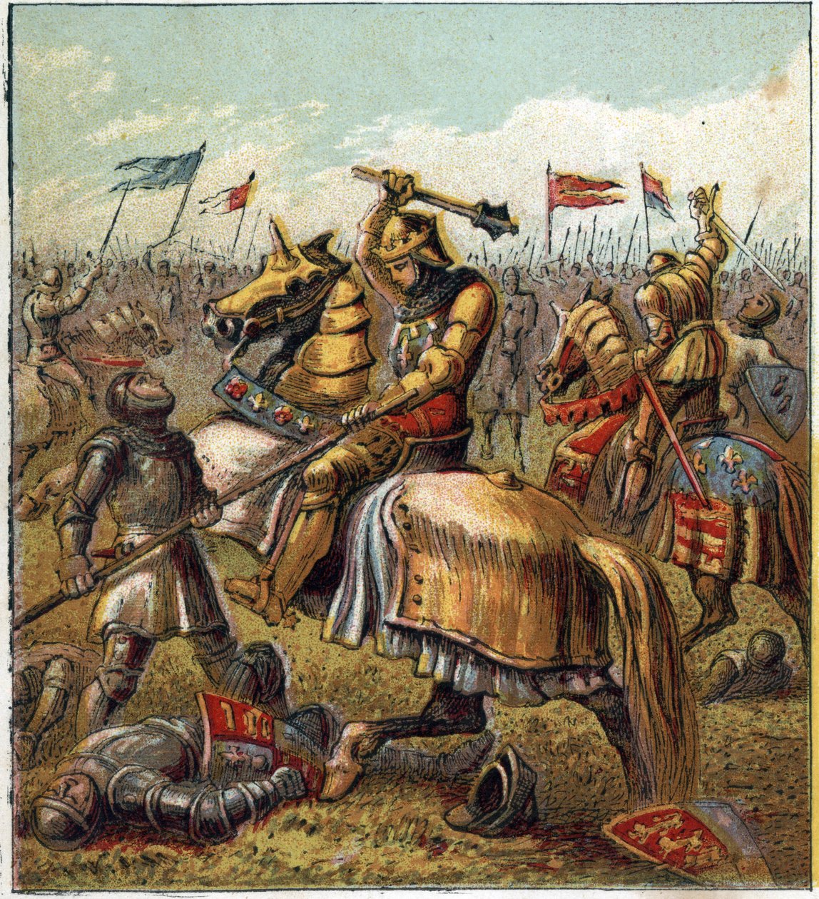 Der Krieg der zwei Rosen (1455-1485): Schlacht zwischen dem Königshaus York und dem Königshaus Lancaster. Illustration des englischen Bürgerkriegs, der durch die Teilung der Nachfolger von König Edward III. (1327-1377) in zwei Zweige entstand. Der Krieg de von English School
