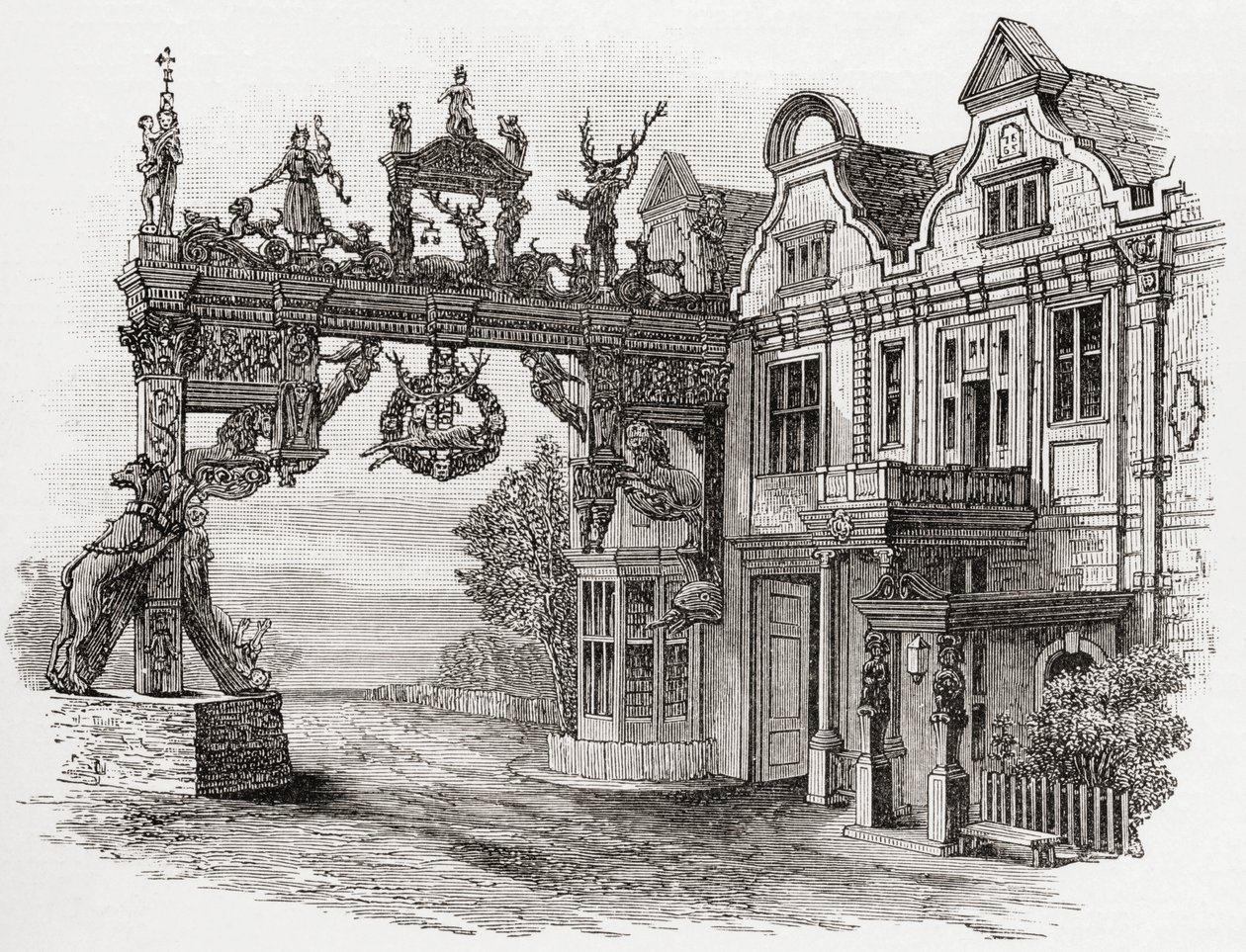 Das Weiße Hirsch Gasthaus, Scole, Norfolk im 17. Jahrhundert, aus 