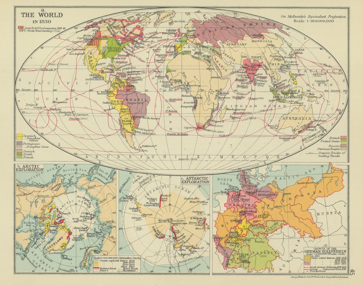 Die Welt im Jahr 1830 (Farblithografie) von English School