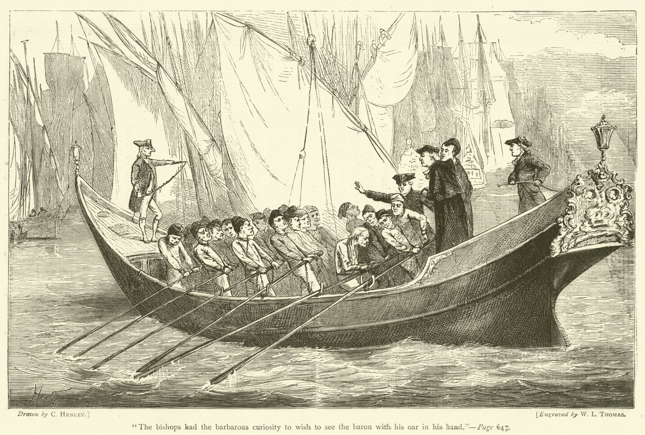 Die Bischöfe hatten die barbarische Neugier, den Baron mit seinem Ruder in der Hand zu sehen von English School