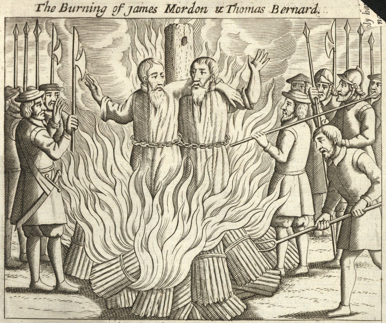 Die Verbrennung von James Morden und Thomas Bernard (Gravur) von English School
