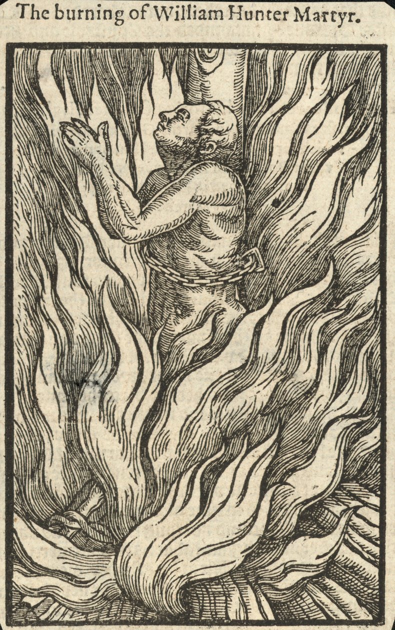 Die Verbrennung von William Hunter, Märtyrer (Gravur) von English School